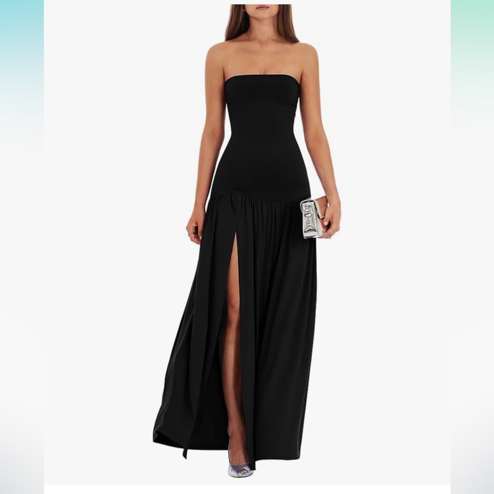 Chic Black Strapless Gown
